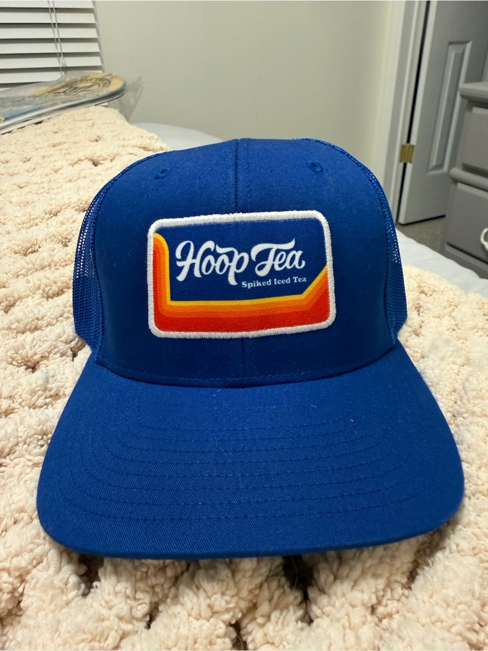 Hoop Tea Blue Trucker Hat - Retro Patch